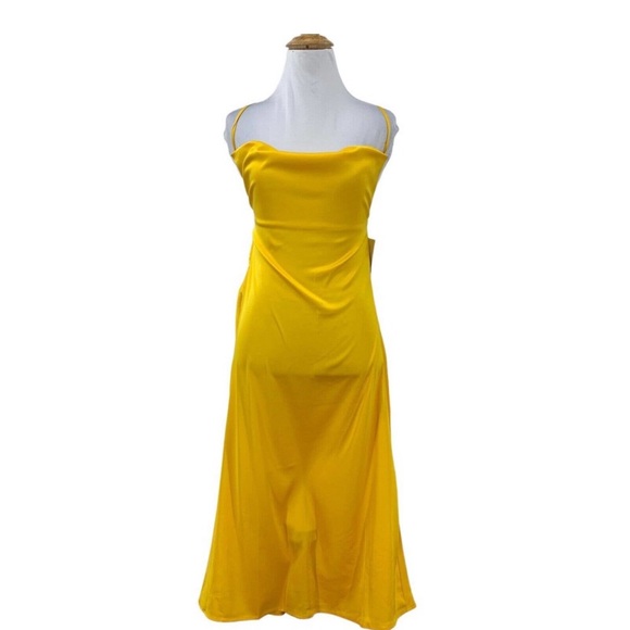 WeWoreWhat Danielle Bernstein Evening Dress M Medium Yellow Satin Charmeuse - Picture 4 of 11